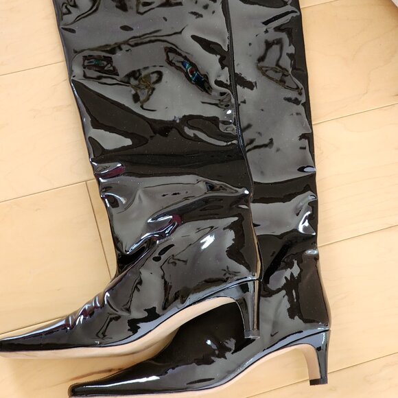 Staud Black Patent Leather Wally Boots Sz 40